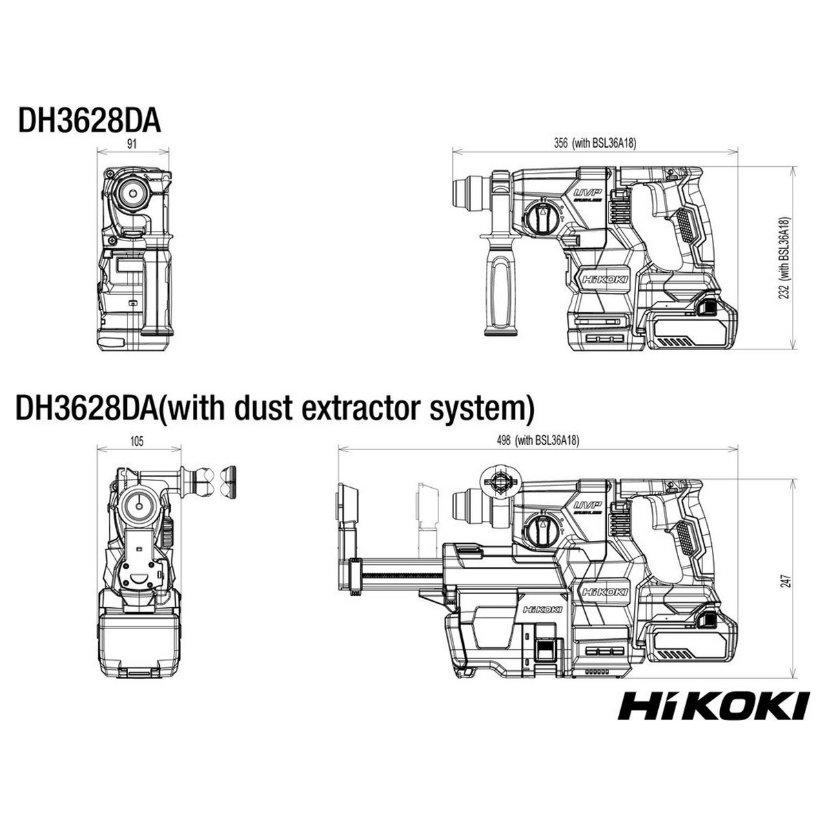 DH3628DAWRZ - Perceuse à percussion sans fil HiKOKI DH3628DAWRZ 36 V SDS-Plus - Image 10