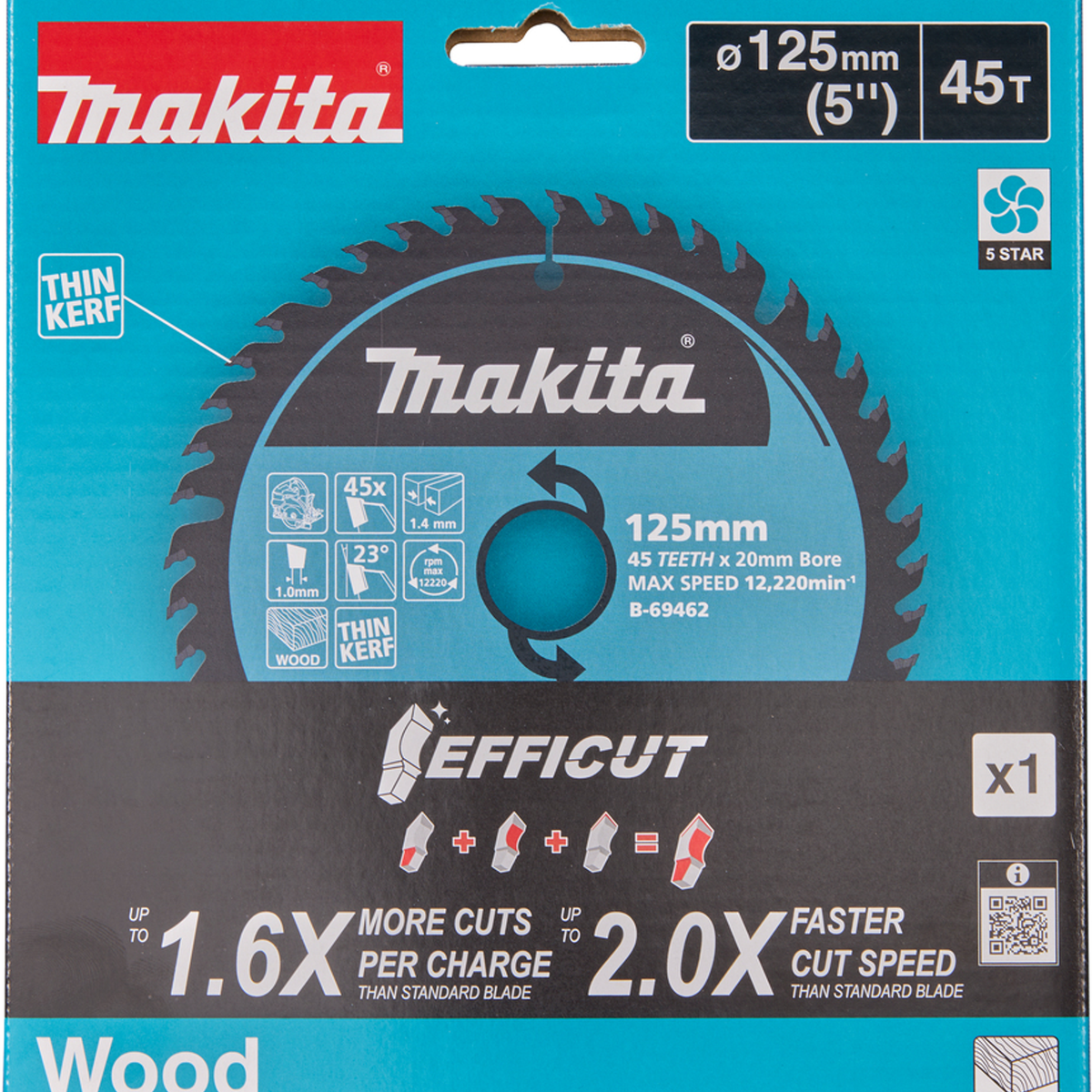 B-69462 - Lame Efficut TCT Makita B-69462 125x20mm 45 dents - Image 3