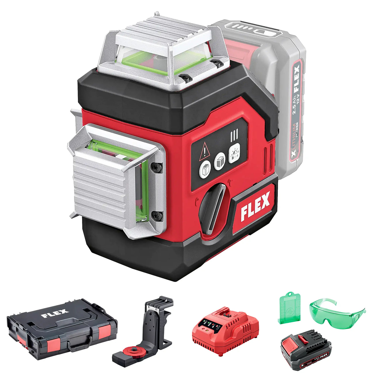 Laser croisé Flex ALC 3/360-G/R 12 jeux 12 V 2,5 Ah