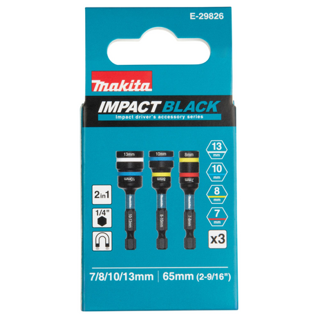 E-29826 - Coffret de douilles à impact noires 2 en 1 Makita E-29826 Lot de 3 vis à tige hexagonale de 6,35 mm (1/4") - Image 3