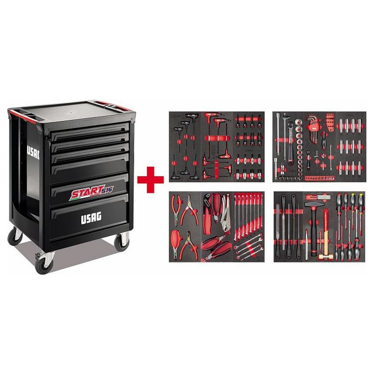 U05161639 - Chariot USAG DÉMARREZ avec l'assortiment d'entretien X-Grip de 144 pièces
