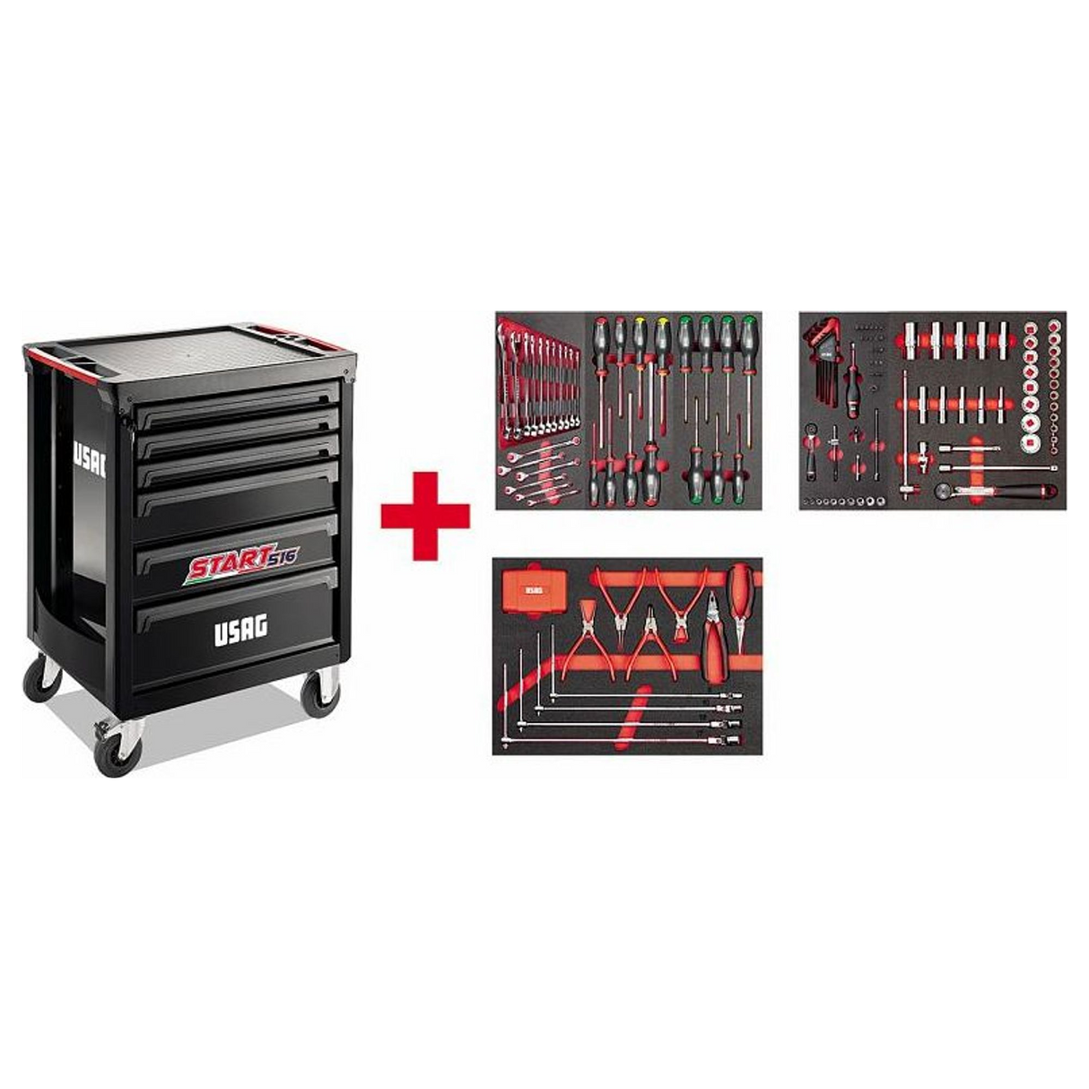 U05161627 - DÉMARRER le chariot USAG 516 ST6NMA avec assortiment de 155 pièces pour la réparation automobile