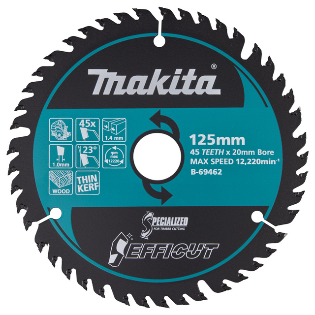 B-69462 - Lame Efficut TCT Makita B-69462 125x20mm 45 dents - Image 2