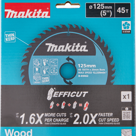 B-69462 - Lame Efficut TCT Makita B-69462 125x20mm 45 dents - Image 3